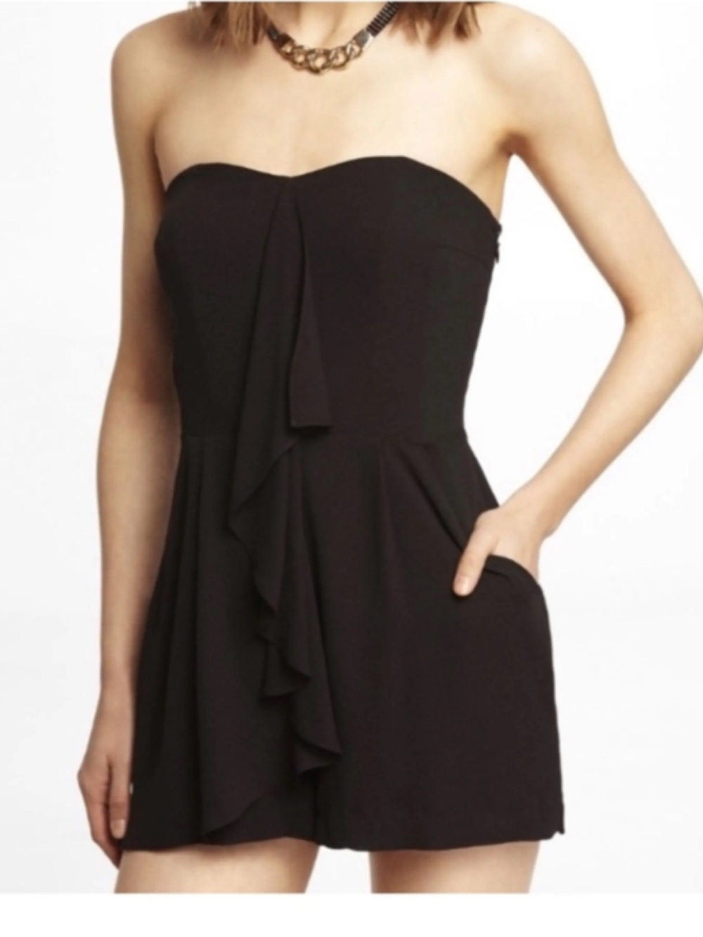 Express- tube Black Ruffle Romper